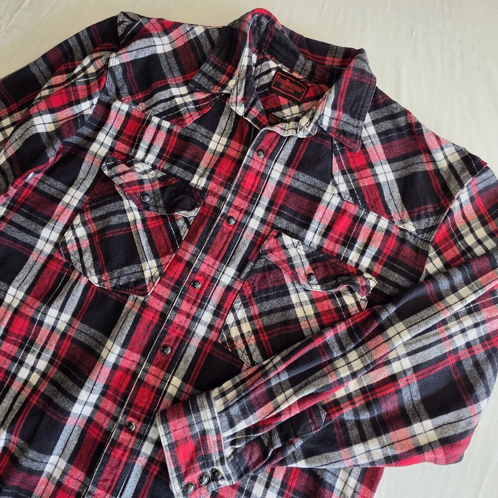 Five Brother Pearl Snap Heavyweight Flannel Work Shirt Mens Size LT